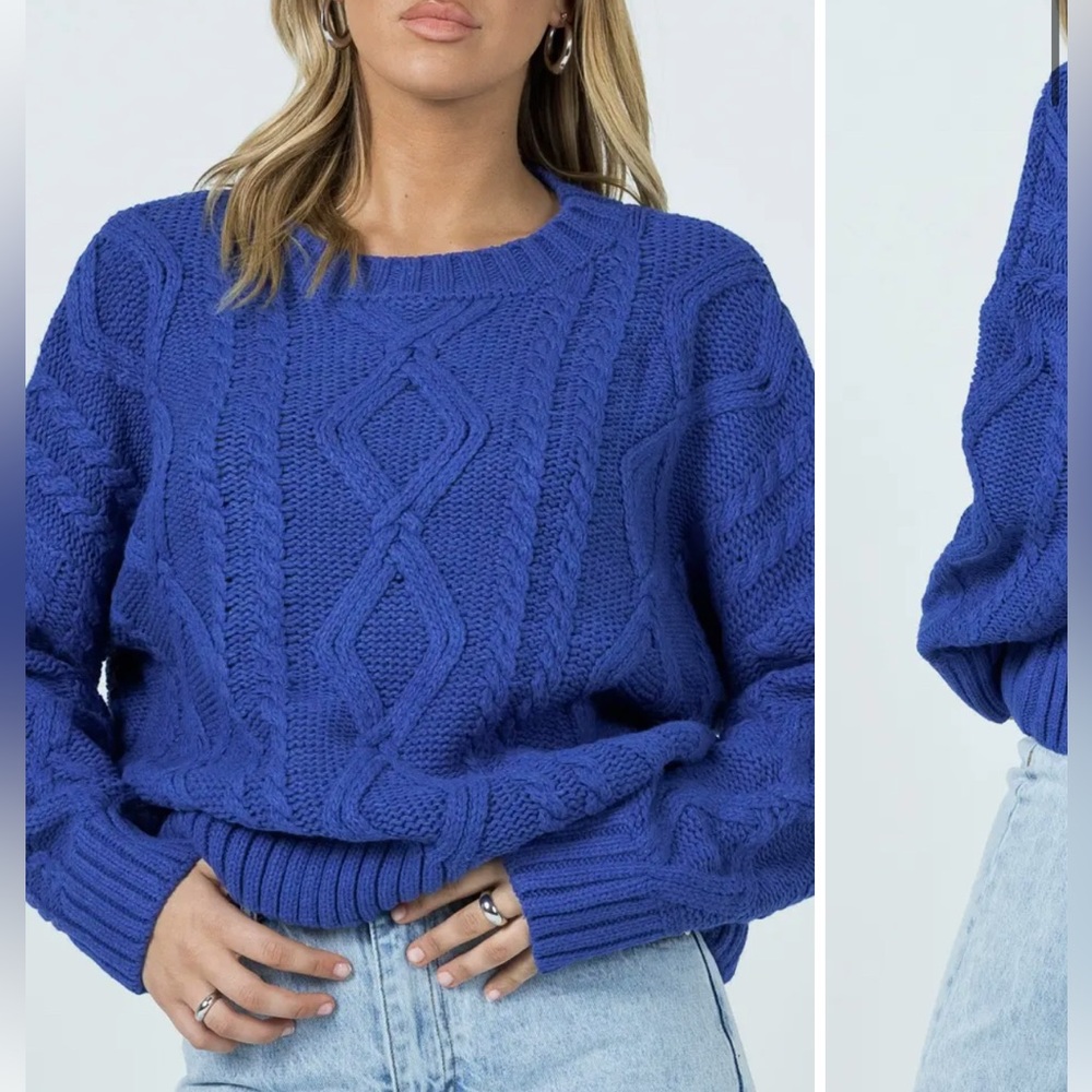Princess Polly Royal Blue Cable Knit Sweater